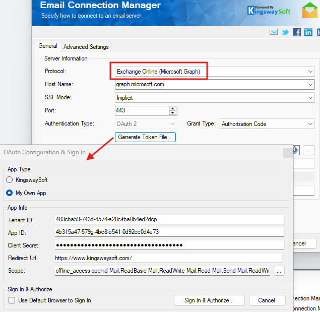 Email connection manager with MS Graph